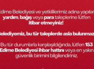 EDİRNE BELEDİYESİNDEN “DOLANDIRICILIK” UYARISI