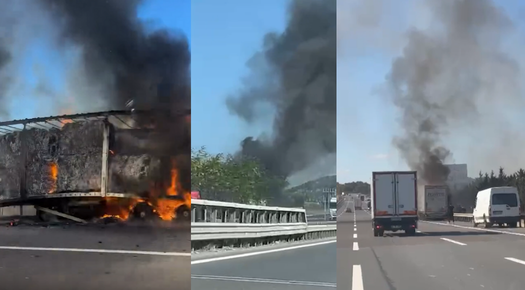 SEYİR HALİNDEKİ TIRIN DORSESİNDE YANGIN ÇIKTI