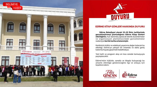 EDİRNE KİTAP GÜNLERİ ERTELENDİ