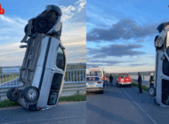 TEKİRDAĞ’DA KAZA SONUCU ARAÇ DİK KALDI: 2 YARALI