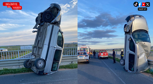 TEKİRDAĞ’DA KAZA SONUCU ARAÇ DİK KALDI: 2 YARALI