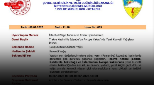 EDİRNE İÇİN KUVVETLİ SAĞANAK YAĞIŞ UYARISI
