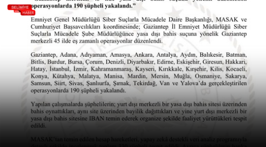GAZİANTEP MERKEZLİ 45 İLDE YASA DIŞI BAHİS OPERASYONU: 190 ŞÜPHELİ YAKALANDI
