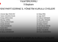 YENİ PARTİ EDİRNE’DE İL YÖNETİMİ VE DİSİPLİN KURULU AÇIKLANDI