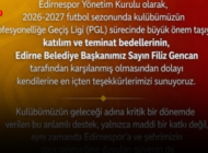 EDİRNESPOR’DAN FİLİZ GENCAN’A TEŞEKKÜR