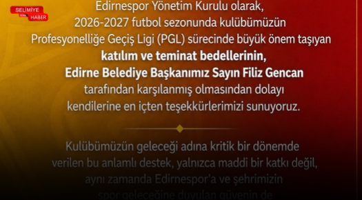 EDİRNESPOR’DAN FİLİZ GENCAN’A TEŞEKKÜR